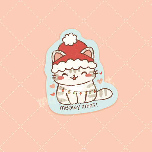 Meowy Christmas die cut sticker